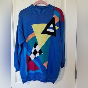 Vintage 90’s Huntington Ridge Geometric Sweater Sz Large Save By The Bell Vibes